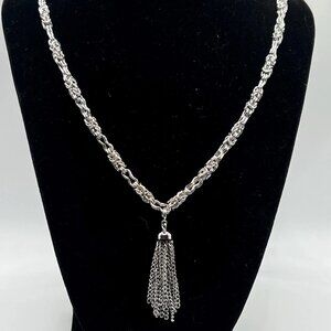 Vintage like new Signed D’orlan long silver necklace with tassel